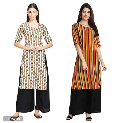 Stylish Digital Printed Woman Crepe Multicolored Kurtis Pack of 2