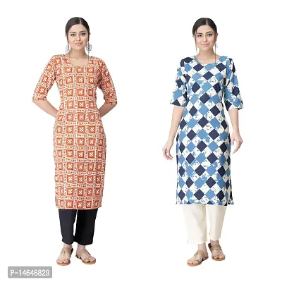 Attarctive Crepe Printed Straight Kurti Combo For Women Pack Of 2