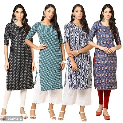 Stylish Multicoloured Crepe Stitched Kurta For Women Pack of 4