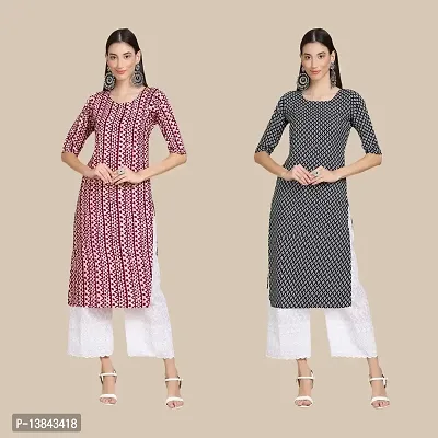 Elegant Crepe Digital Printed Straight Kurti {Pack of 2}