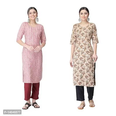 Attarctive Crepe Printed Straight Kurti Combo For Women Pack Of 2