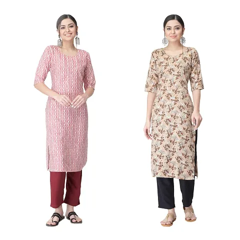 Crepe Printed Straight Kurtis For Women Combo Of 2 Vol 2