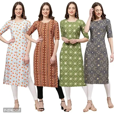 Stylish Multicoloured Crepe Stitched Kurta For Women Pack of 4