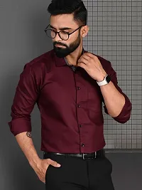 Reliable Maroon Cotton Solid Long Sleeve Formal Shirts For Men-thumb1