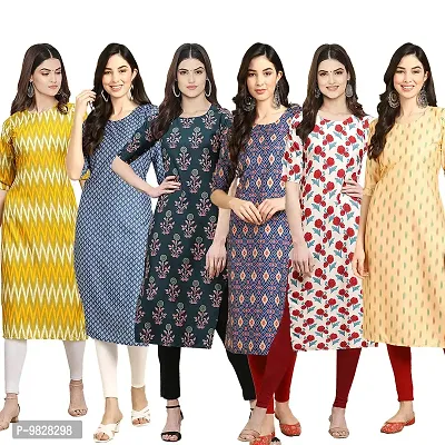 Women Crepe Digital Printed Straight Kurti  Pack of 6-thumb0