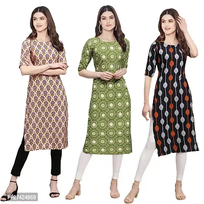 Stylish Multicoloured Crepe Stitched Kurta For Women Pack of 3-thumb0