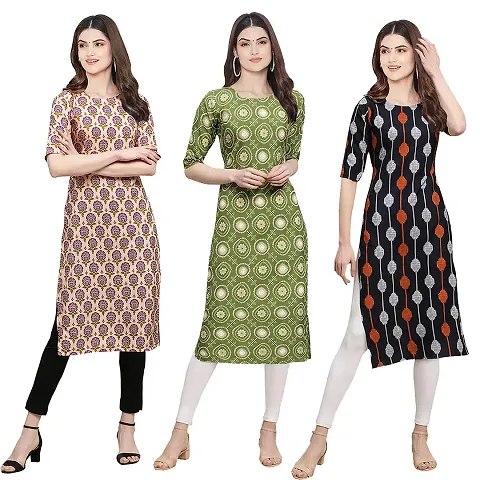 Stylish Crepe Straight Kurta For Women- Pack Of 3