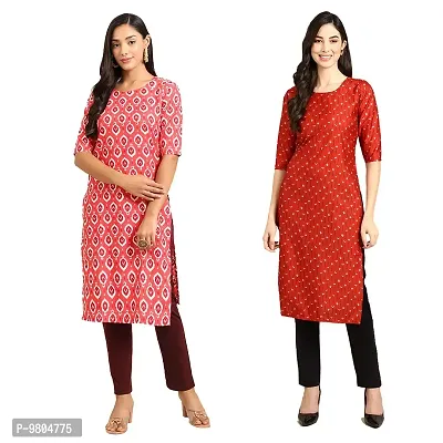 Stylish Digital Printed Woman Crepe Multicolored Kurtis Pack of 2