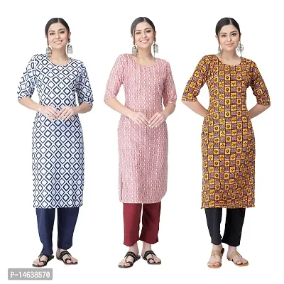 New Crepe Combo Printed Kurtis For Women Pack Of 3-thumb0