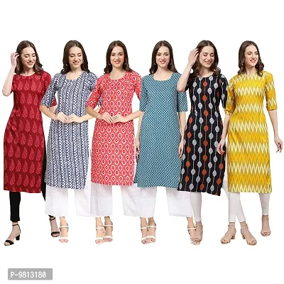 Women Crepe Digital Printed Straight Kurti  Pack of 6