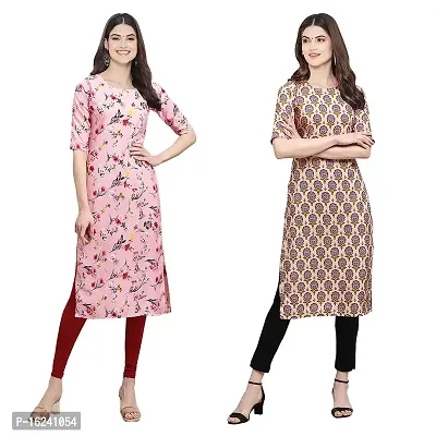 Stylish Straight Multicoloured Printed Crepe Kurta For Women Combo Pack Of 2