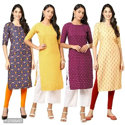 Stylish Multicoloured Crepe Stitched Kurta For Women Pack of 4-thumb0