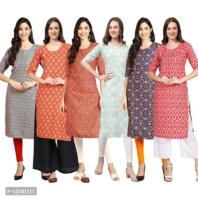 Women Crepe Digital Printed Straight Kurti  Pack of 6-thumb0