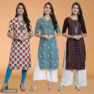 Stylish Multicoloured Crepe Kurta For Women Combo Of 3-thumb0