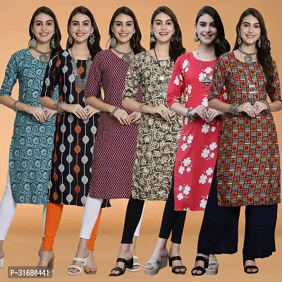 Fancy Crepe Printed Kurtas For Women Pack Of 6-thumb0