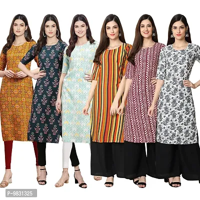 Women Crepe Digital Printed Straight Kurti  Pack of 6-thumb0