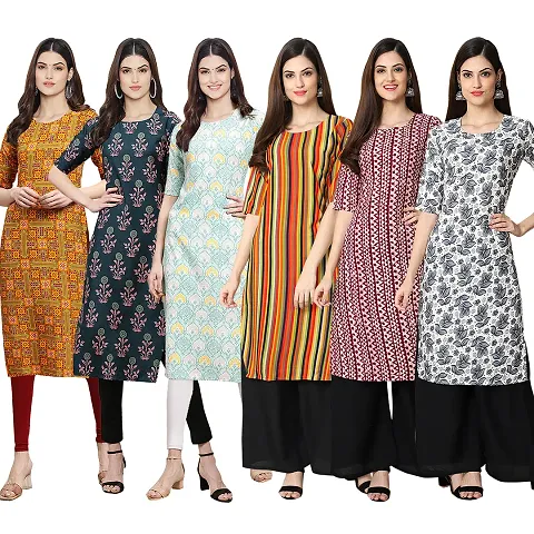 Trendy Crepe Printed Kurti - Pack of 6