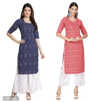 Stylish Digital Printed Woman Crepe Multicolored Kurtis Pack of 2