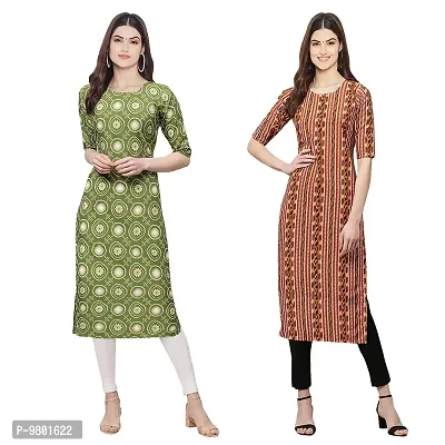 Stylish Digital Printed Woman Crepe Multicolored Kurtis Pack of 2-thumb0