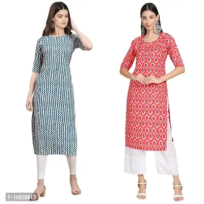 Stylish Crepe Printed Straight Kurta For Women-Pack Of 2-thumb0