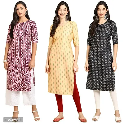 Stylish Multicoloured Crepe Stitched Kurta For Women Pack of 3-thumb0