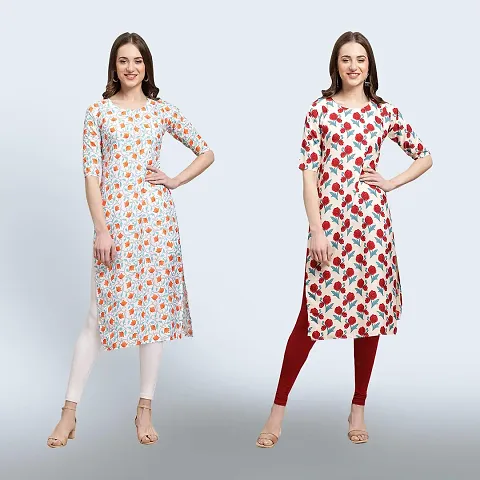 Women's Crepe Digital Straight Kurti {Pack of 2}