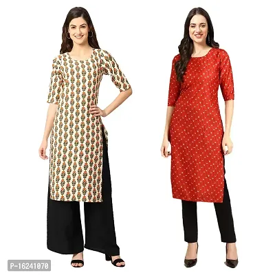 Stylish Straight Multicoloured Printed Crepe Kurta For Women Combo Pack Of 2