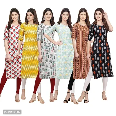 Women Crepe Digital Printed Straight Kurti Pack of 6-thumb0