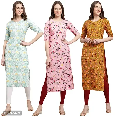 Stylish Multicoloured Crepe Stitched Kurta For Women Pack of 3