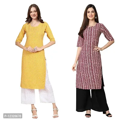 Straight Multicoloured Printed Crepe Kurta Pack Of 2