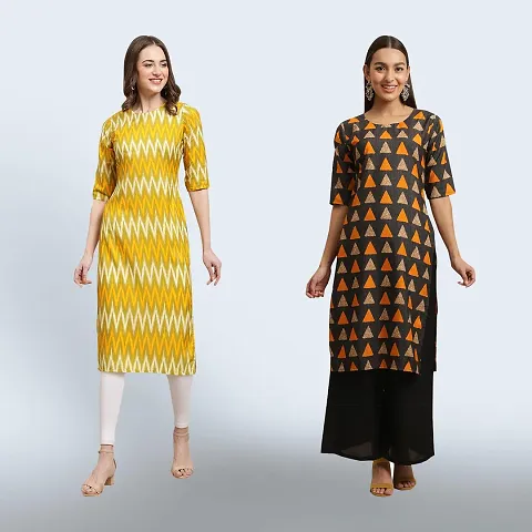 Stylish Crepe Printed Straight Kurta Combo of 2