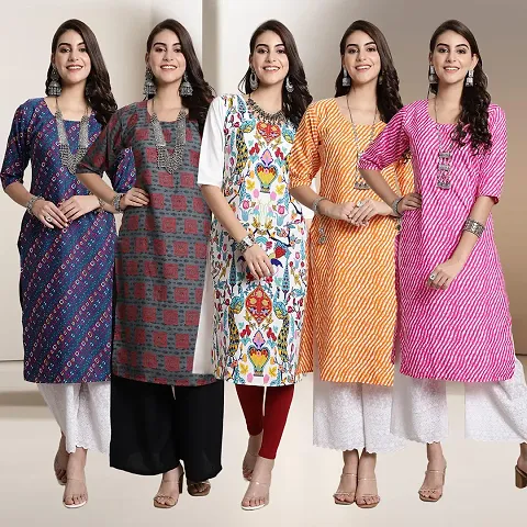 Fancy Straight Crepe Kurti - Pack Of 5