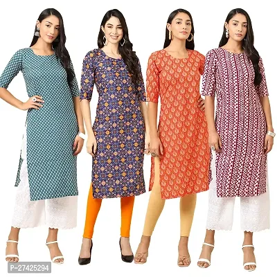 Stylish Multicoloured Crepe Stitched Kurta For Women Pack of 4-thumb0