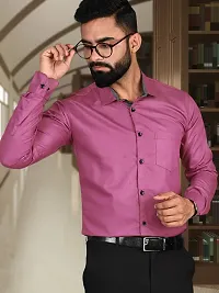 Men Stylish Pink Cotton Solid Long Sleeve Semi Formal Shirt-thumb3