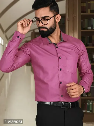 Men Stylish Pink Cotton Solid Long Sleeve Semi Formal Shirt-thumb4