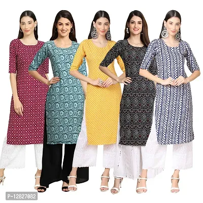 Women Crepe Digital Printed Straight Kurti { Pack of 5 }