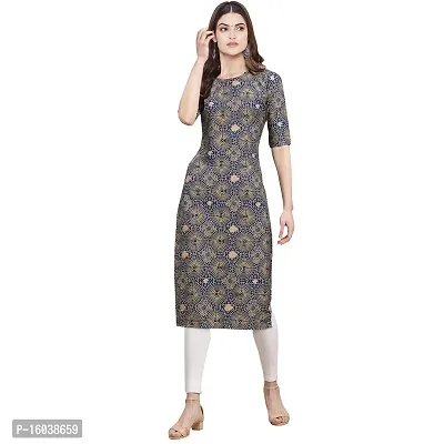 Stylish Navy Blue Crepe Geometric Print Straight Kurta For Women-thumb0