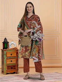 Stylish Multicoloured Cotton Blend Printed Kurta, Bottom and Dupatta Set For Women-thumb3