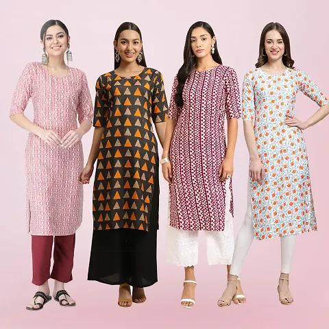 Combo Of 4 Crepe Printed Kurtis