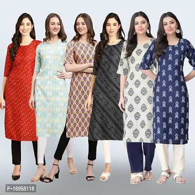 Women Stylish Crepe Printed Straight Kurta Combo-thumb0