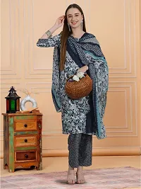 Stylish Blue Cotton Blend Printed Kurta, Bottom and Dupatta Set For Women-thumb4