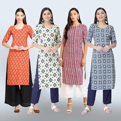 Combo Of 4 Crepe Printed Kurtis