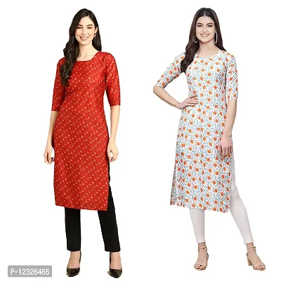 Straight Multicoloured Printed Crepe Kurta Pack Of 2-thumb0