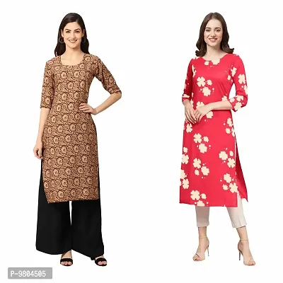 Stylish Digital Printed Woman Crepe Multicolored Kurtis Pack of 2-thumb0