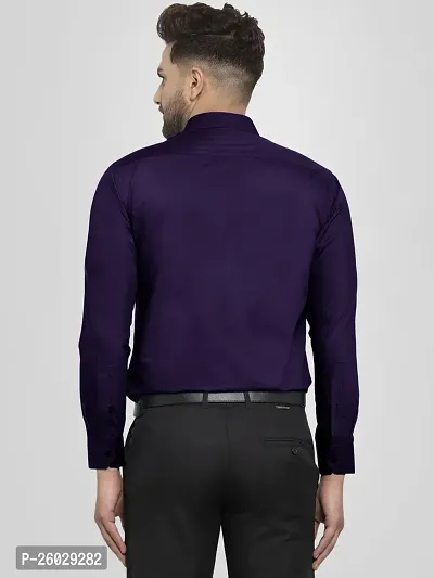 Men Stylish Purple Cotton Solid Long Sleeve Semi Formal Shirt-thumb3