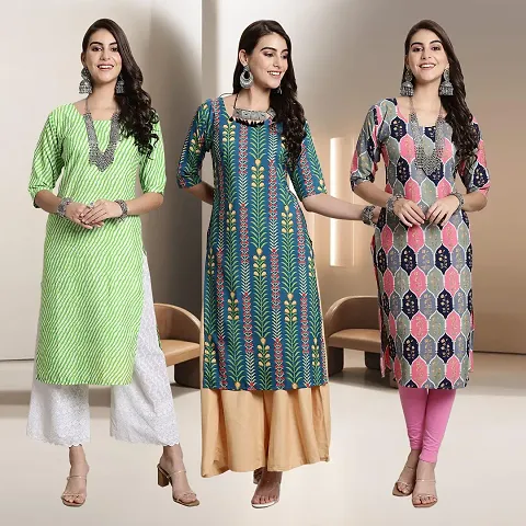 Fancy Straight Rayon Kurti - Pack Of 3