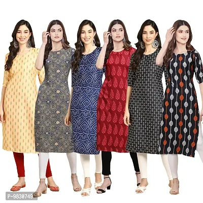 Women Crepe Digital Printed Straight Kurti  Pack of 6-thumb0