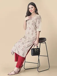 Straight Beige Printed Crepe Kurta-thumb4