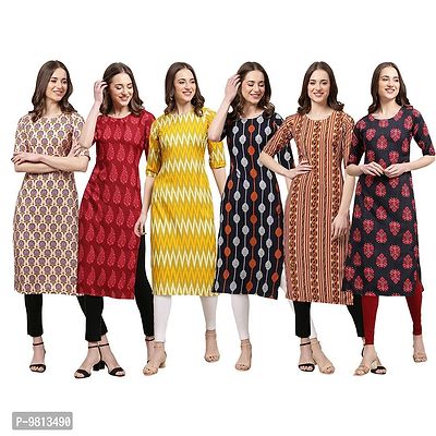 Women Crepe Digital Printed Straight Kurti  Pack of 6-thumb0