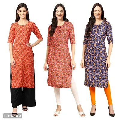 Women Crepe Digital Printed Straight Kurti  Pack of 3-thumb0